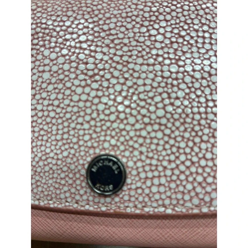 MK Leather Michael Kors Pink Saffiano Stingray Embossed Continental Flap Wallet